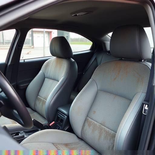 Before: Stained and messy car interior before detailing at AutoCare Solutions